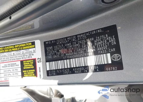 2025 Toyota Camry Se from USA, damaged, VIN 4T1DAACK8SU578968